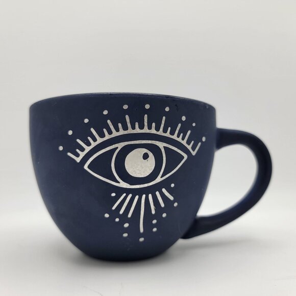 Mystic Navy “All-Seeing Eye” Ceramic Mug – Wide Bowl Style – Modern Boho Celesti - Picture 3 of 6